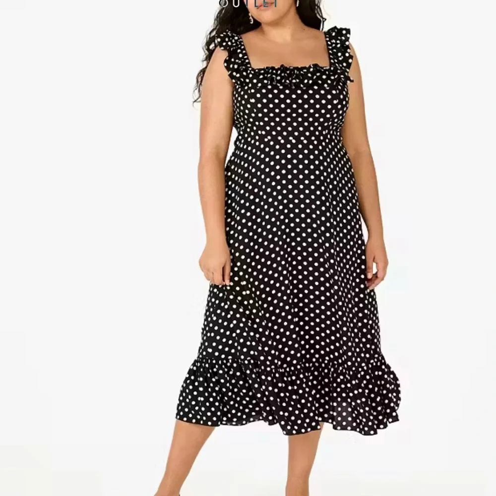 Kate Spade Dot Dot Dot Ruffle Midi Dress, Size Small, Black and White